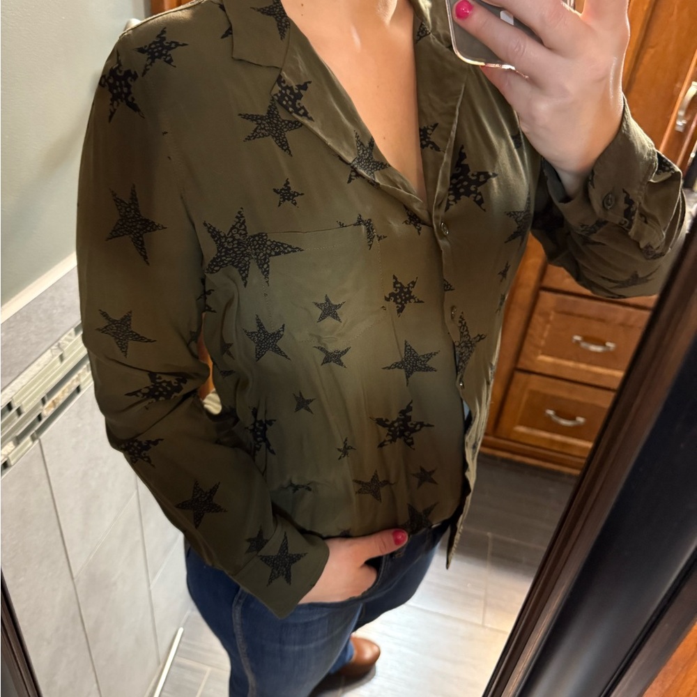 Rails Olive Star Print Button Down Women's Top